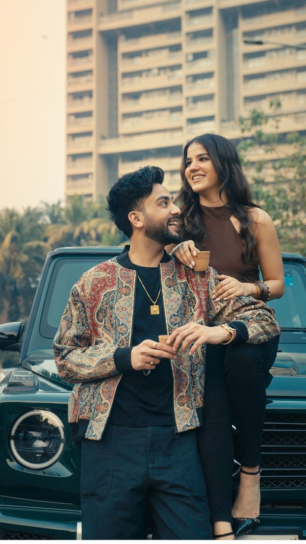 Elvish Yadav in pashima shawl bomber jacket