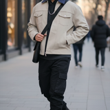 Navy Beige Crest Bomber