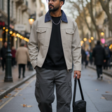 Navy Beige Crest Bomber
