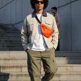 Navy Beige Crest Bomber